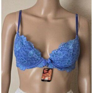 Victoria's Secret Miracle Bra Pushup Deadstock vintage blue lace overlay 34B